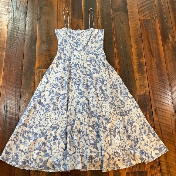 Reformation Monette Linen Midi Dress Blue White Floral 12 NWT - Picture 7 of 14